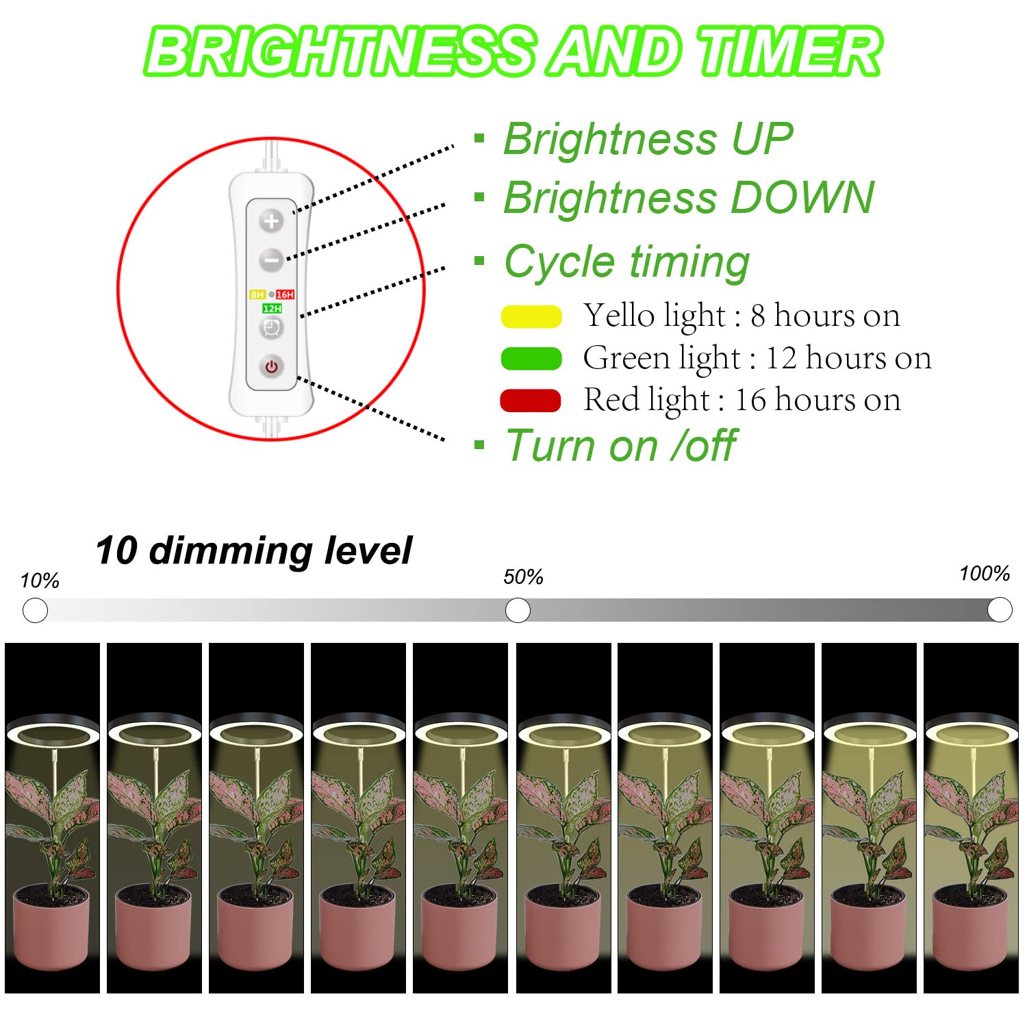 Yadoker LED Growing Light, Full Spectrum for Indoor Plants, Height Adjustable, Automatic Timer, 2 Pack