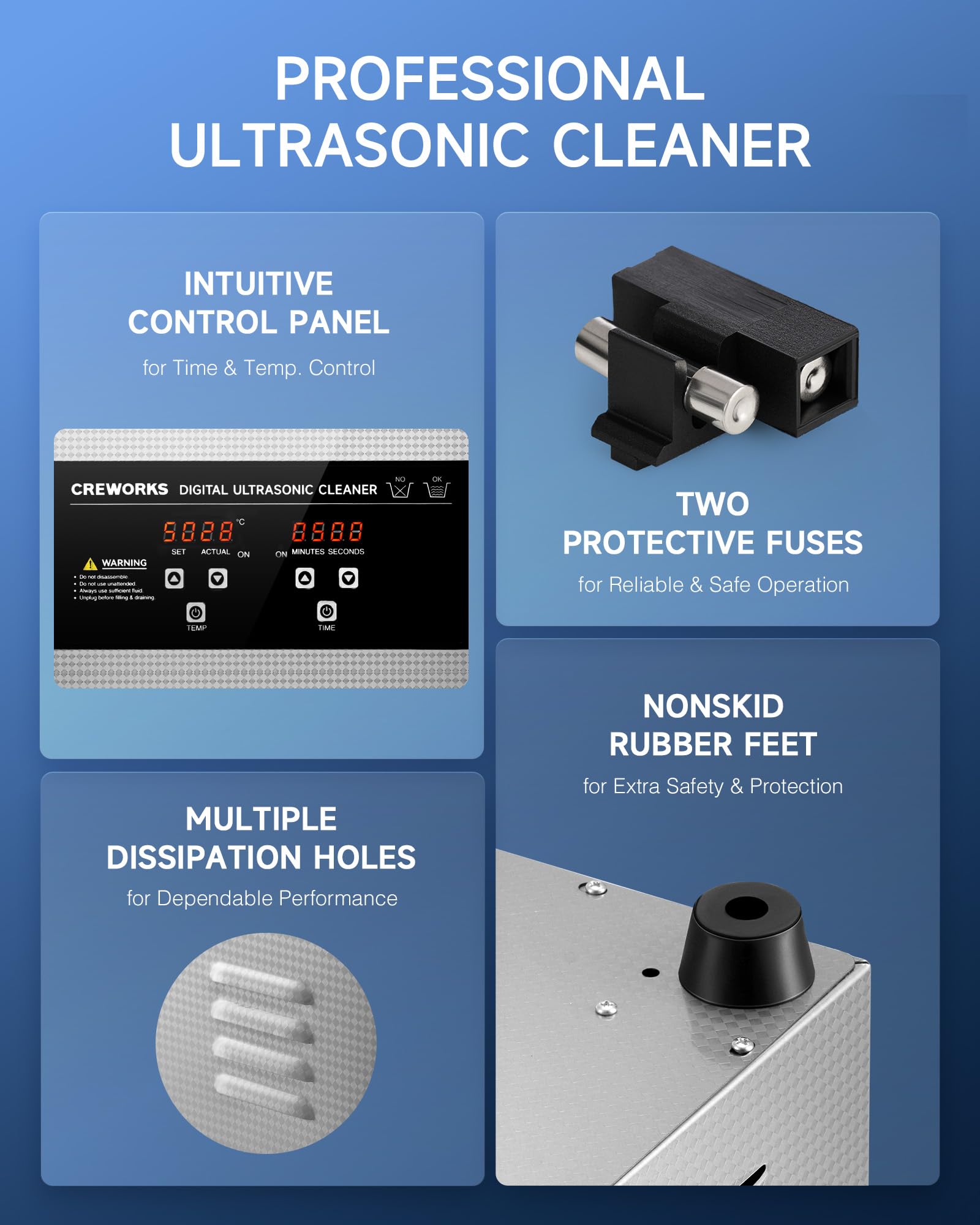 CREWORKS 6L Digital Ultrasonic Cleaner, 1.6 gal. Ultrasonic Cleaning Machine with Degas & Gentle Modes, 180W Professional Ultrasound Cleaner with 300W Heater and Timer for Glasses