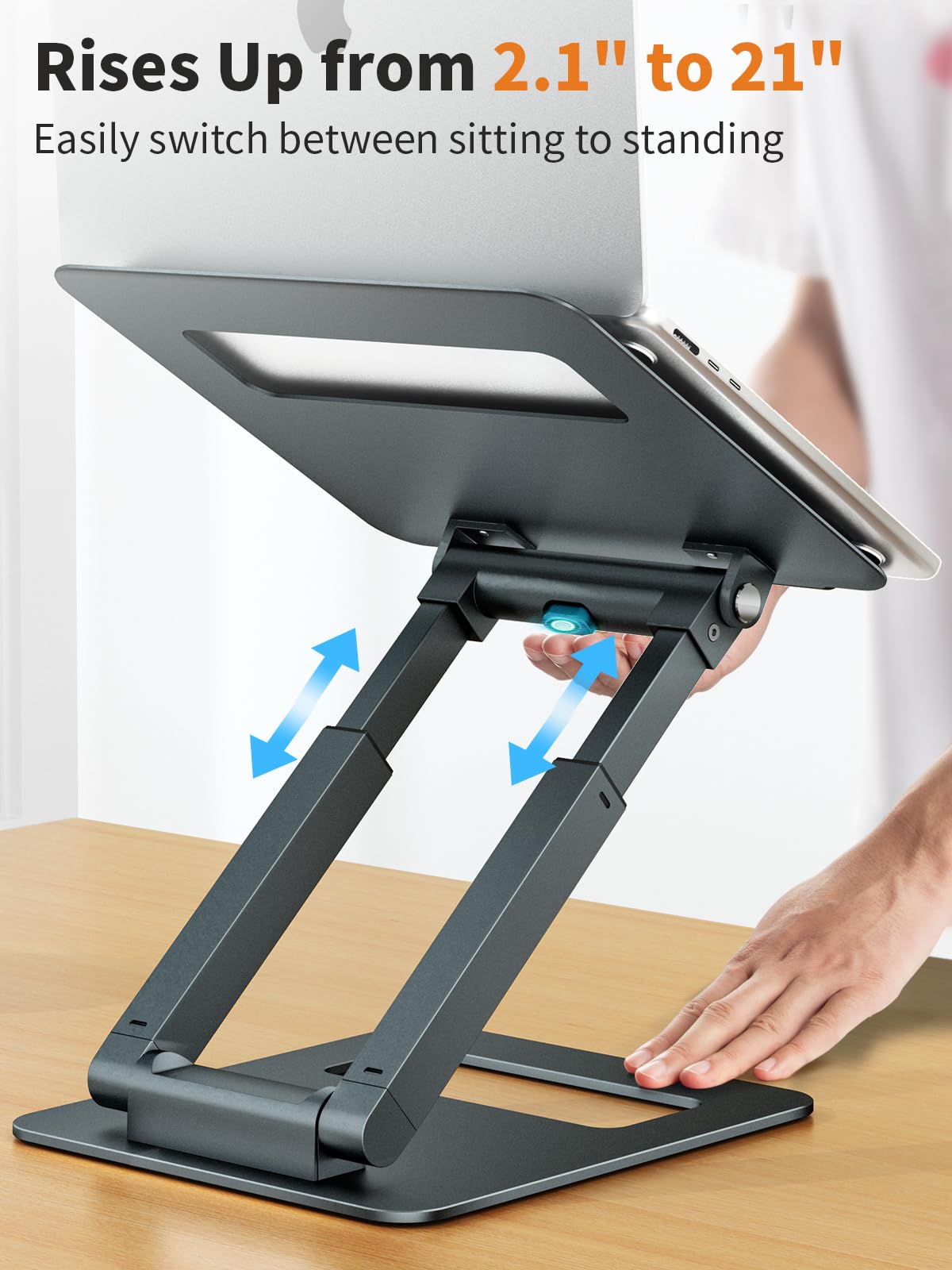Laptop Stand for Desk Adjustable Height, Ergonomic Sit Stand Computer Stand for Good Posture, Aluminum Standing Laptop Riser for Protecting Spine