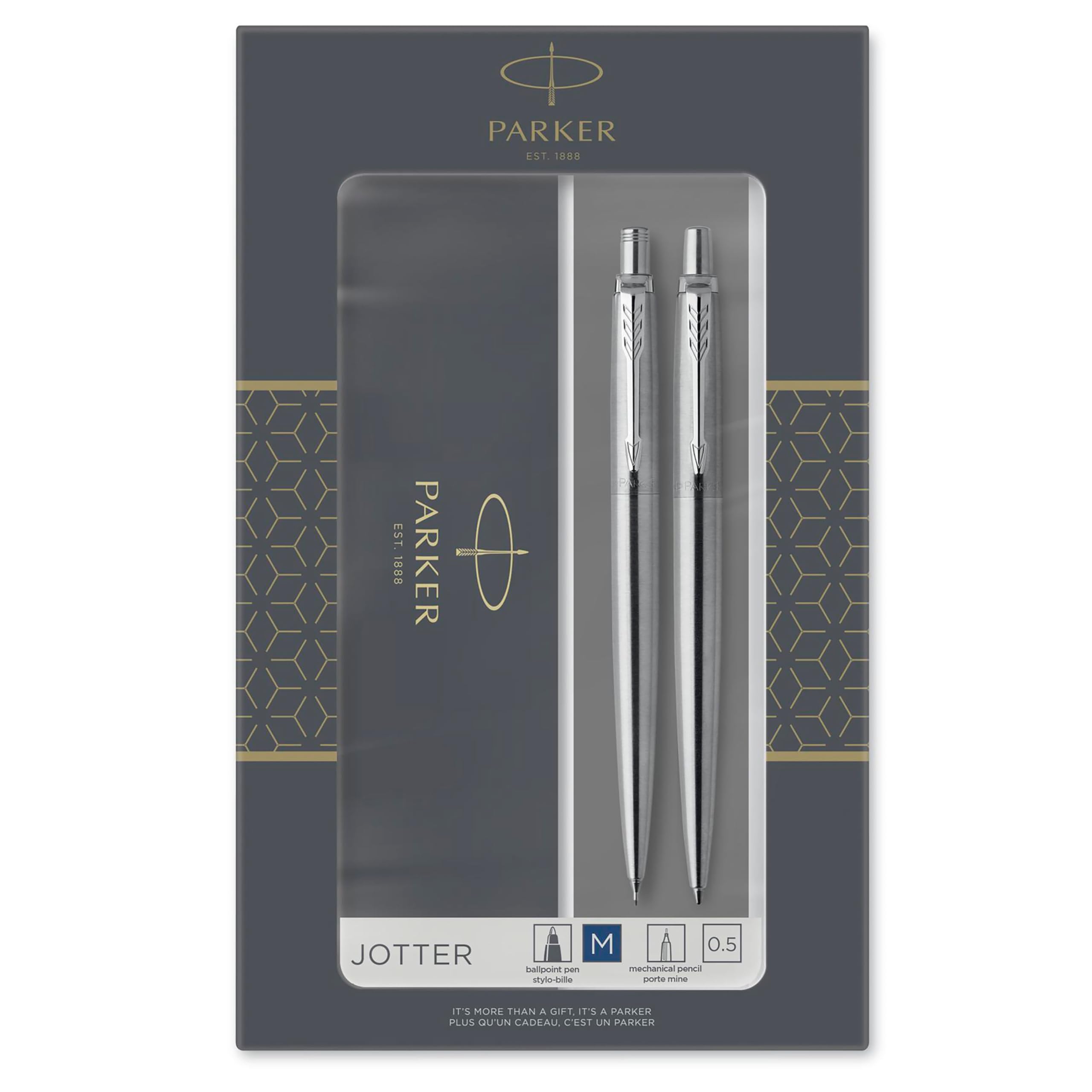Parker Jotter Ballpoint Pen | Stainless Steel with Chrome Trim | Medium Point | Handwriting Pens & Stationery Supplies | Blue Ink | Gift Box