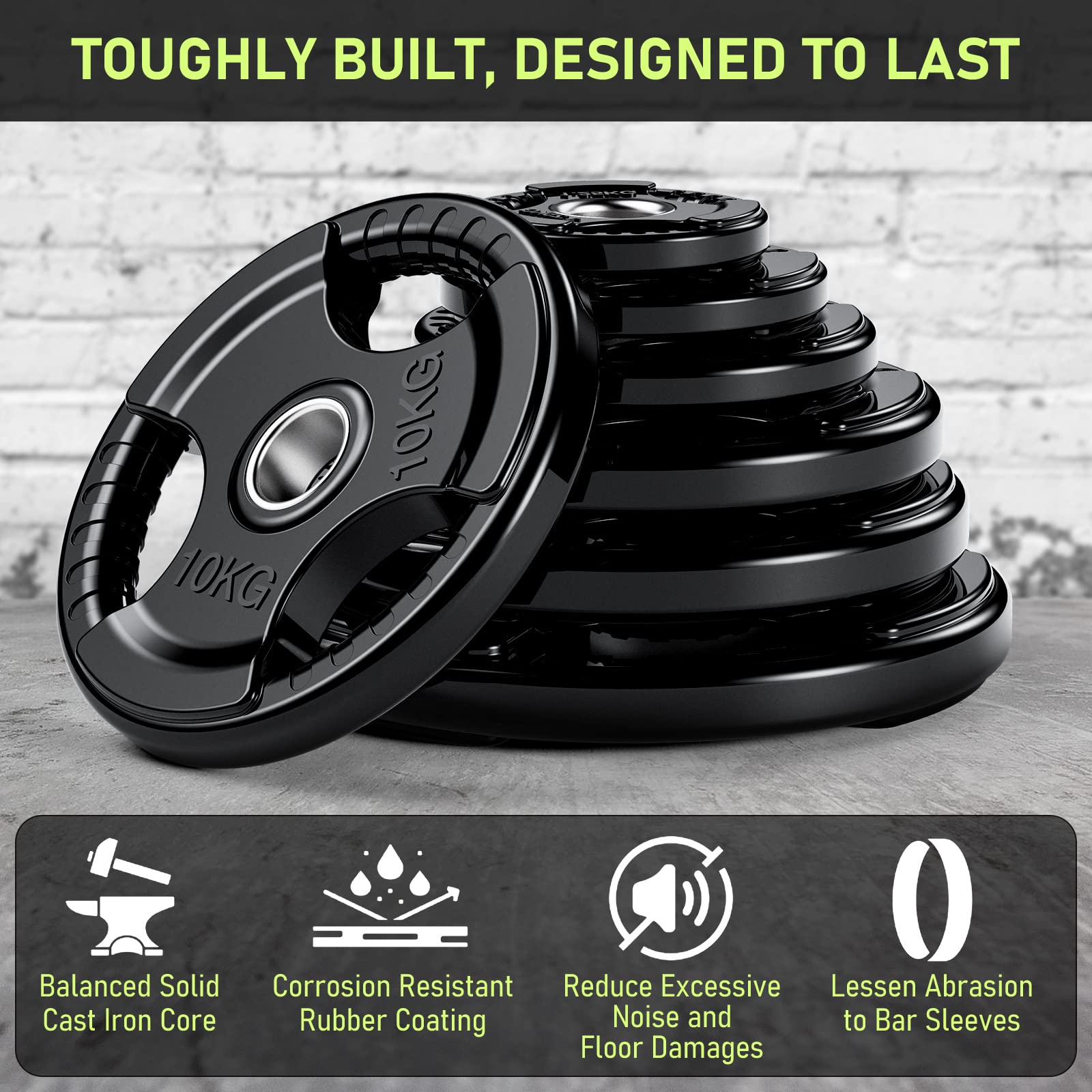 PhysKcal 1.25kg, 2.5kg Rubber Weight Plates Set for Olympic Barbells, Barbell Weights Set, Dumbbells Plates for International Barbells, Change Plates,