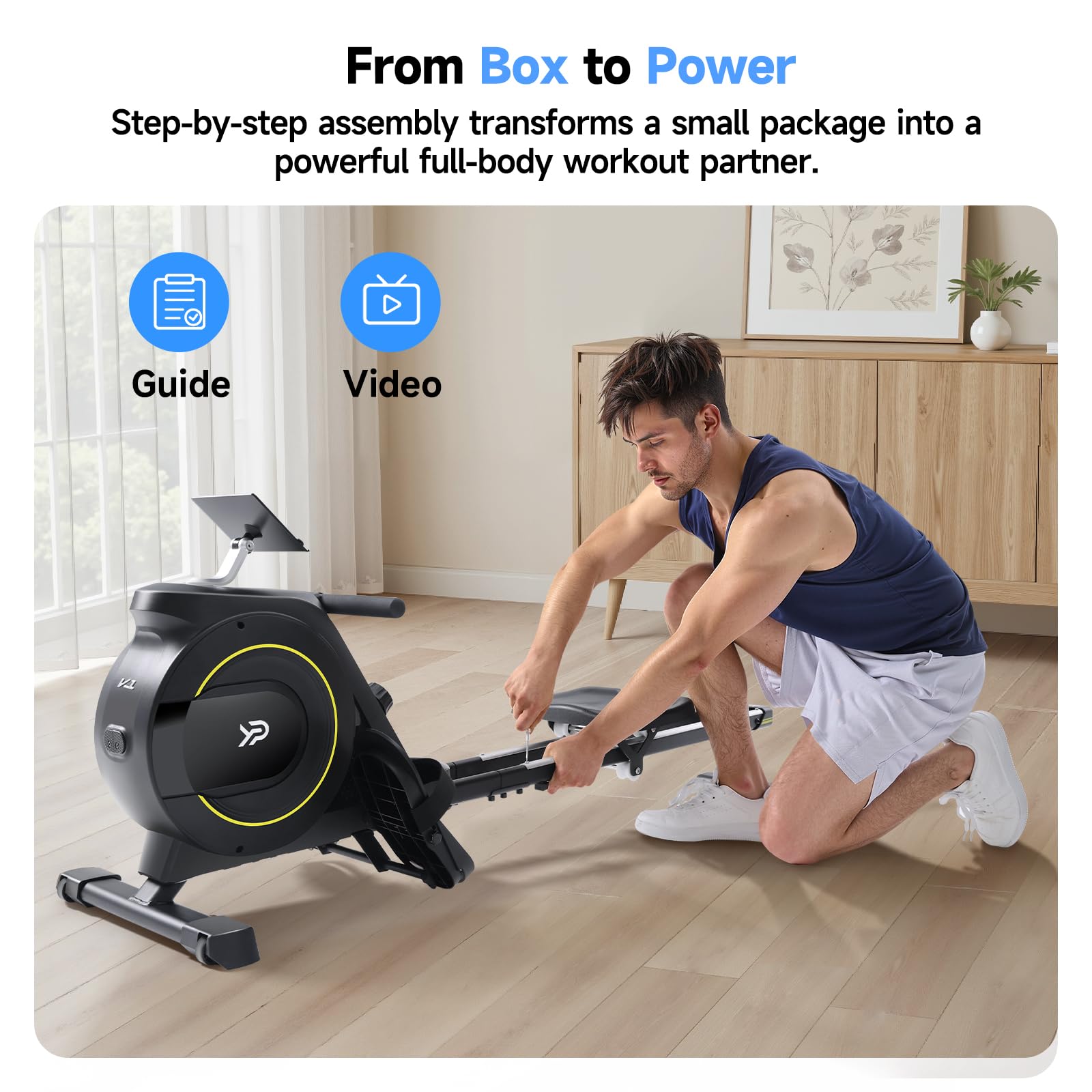 YPOO Rowing Machines for Home Gym, Foldable Magnetic Rower with 16-Level Silent Resistance, Compact Folding Design 350 LB Capacity, Full-Body Workout Machine for Cardio & Strength, APP Connected