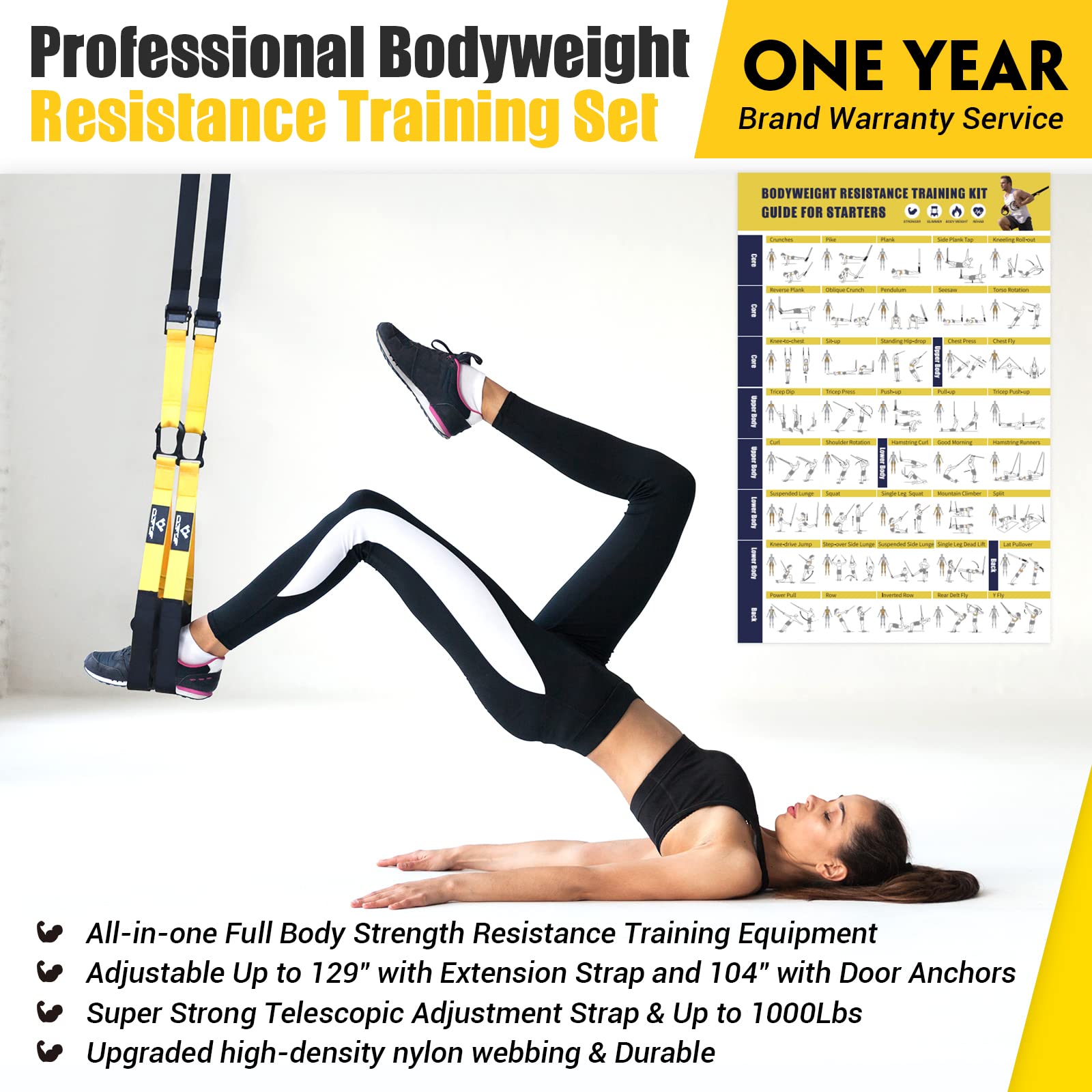 Suspension Trainer, Sling Trainer Set with Door Anchor for a Full Body Workout, Adjustable Sling Trainer for Home with Large Handle Door Anchor