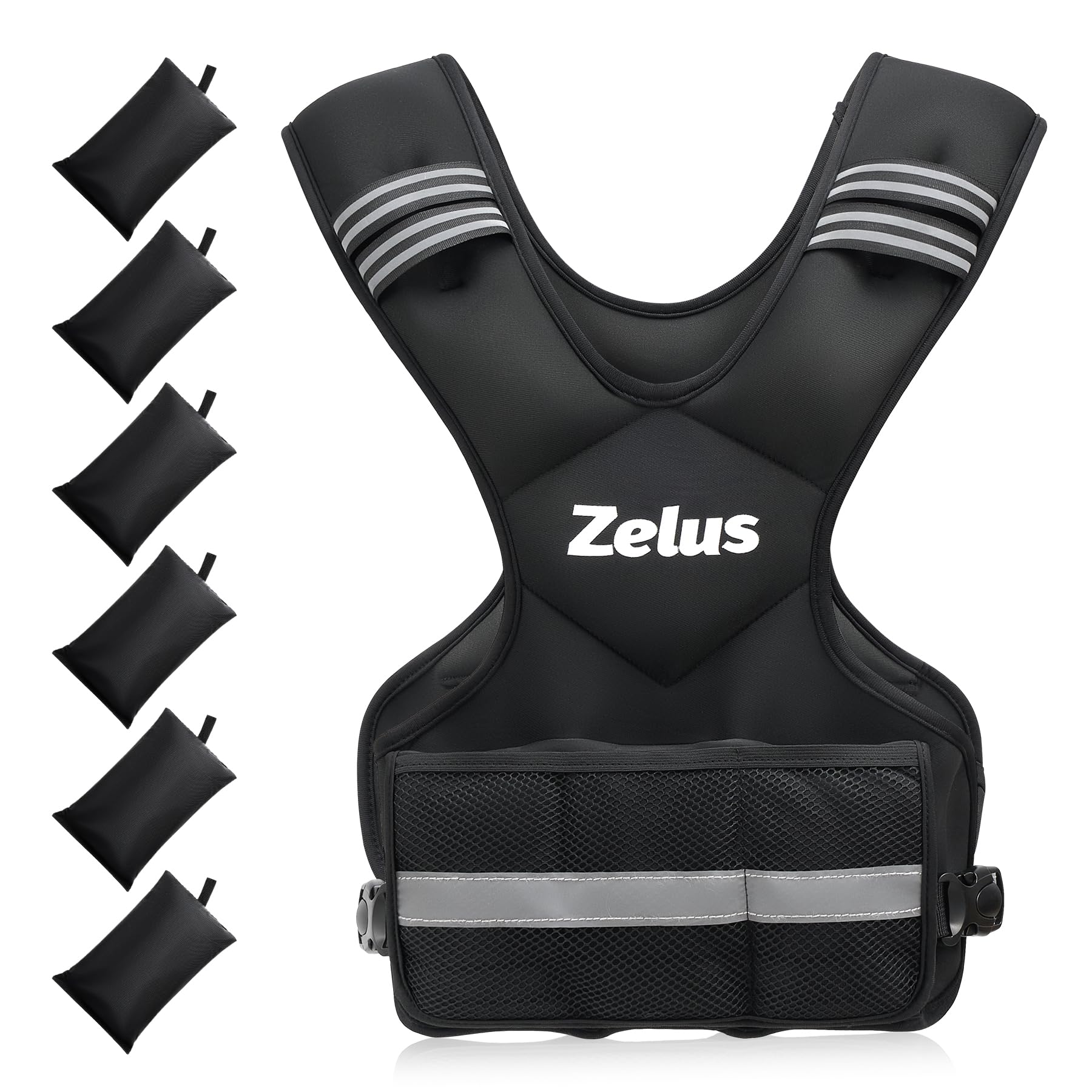 ZELUS Weighted Vest for Men and Women, 9-14.5 kg Adjustable Weighted vest with weights Included | Weight Vests with 6 Ironsand Weights for Cardio and