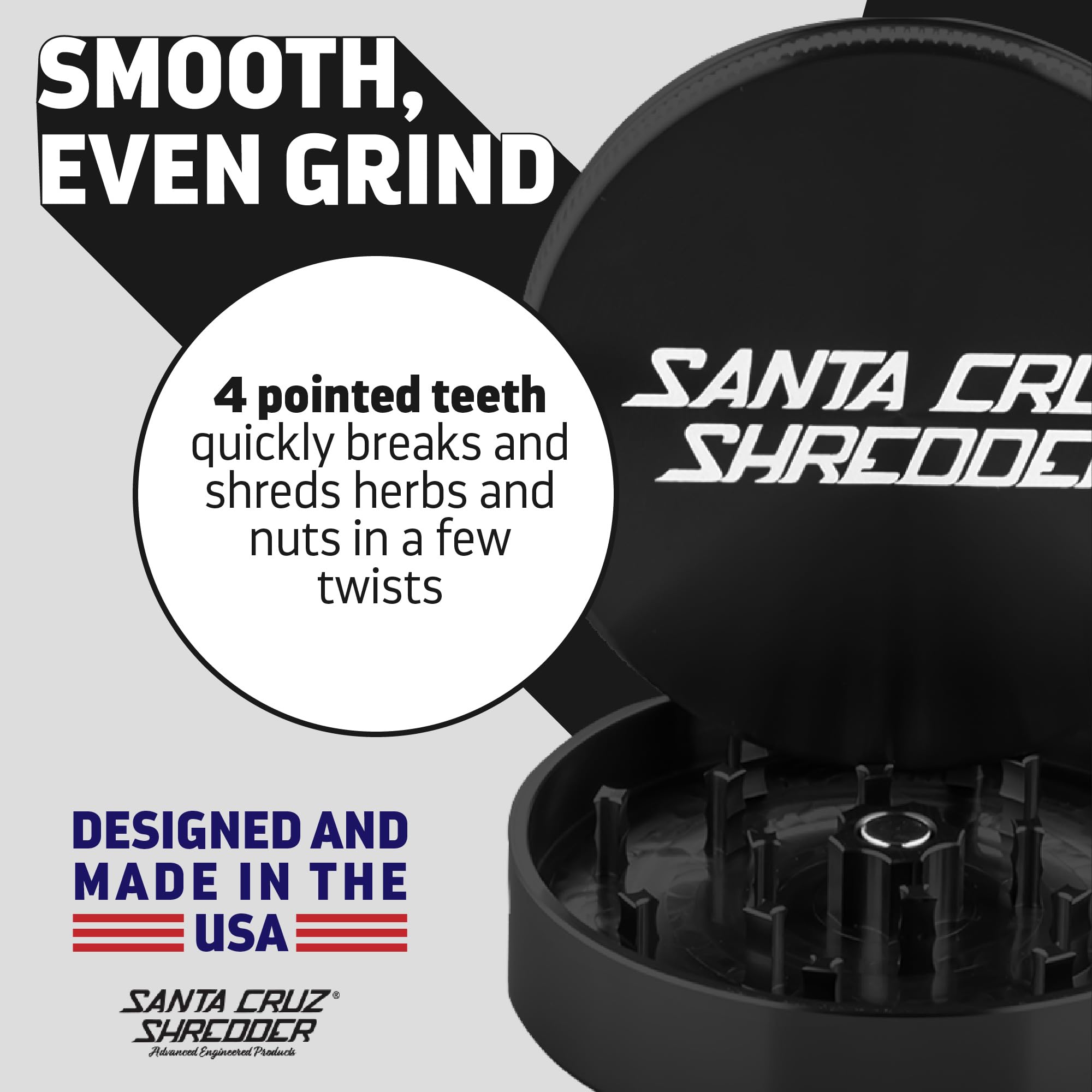 Santa Cruz Shredder Metal Herb Grinder Knurled Top for Stronger Grip 2-Piece 2.7" (Black)