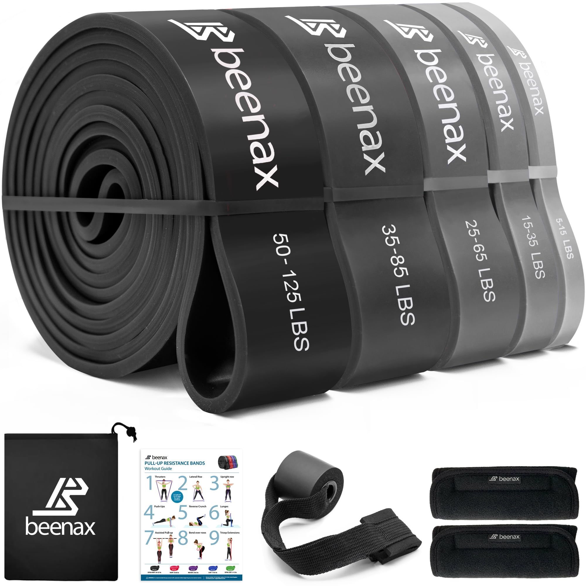 Beenax Resistance Bands Pull Up Assist Bands Set - Thick, Heavy Different Levels Workout Exercise Bands for CrossFit, Powerlifting, Muscle and