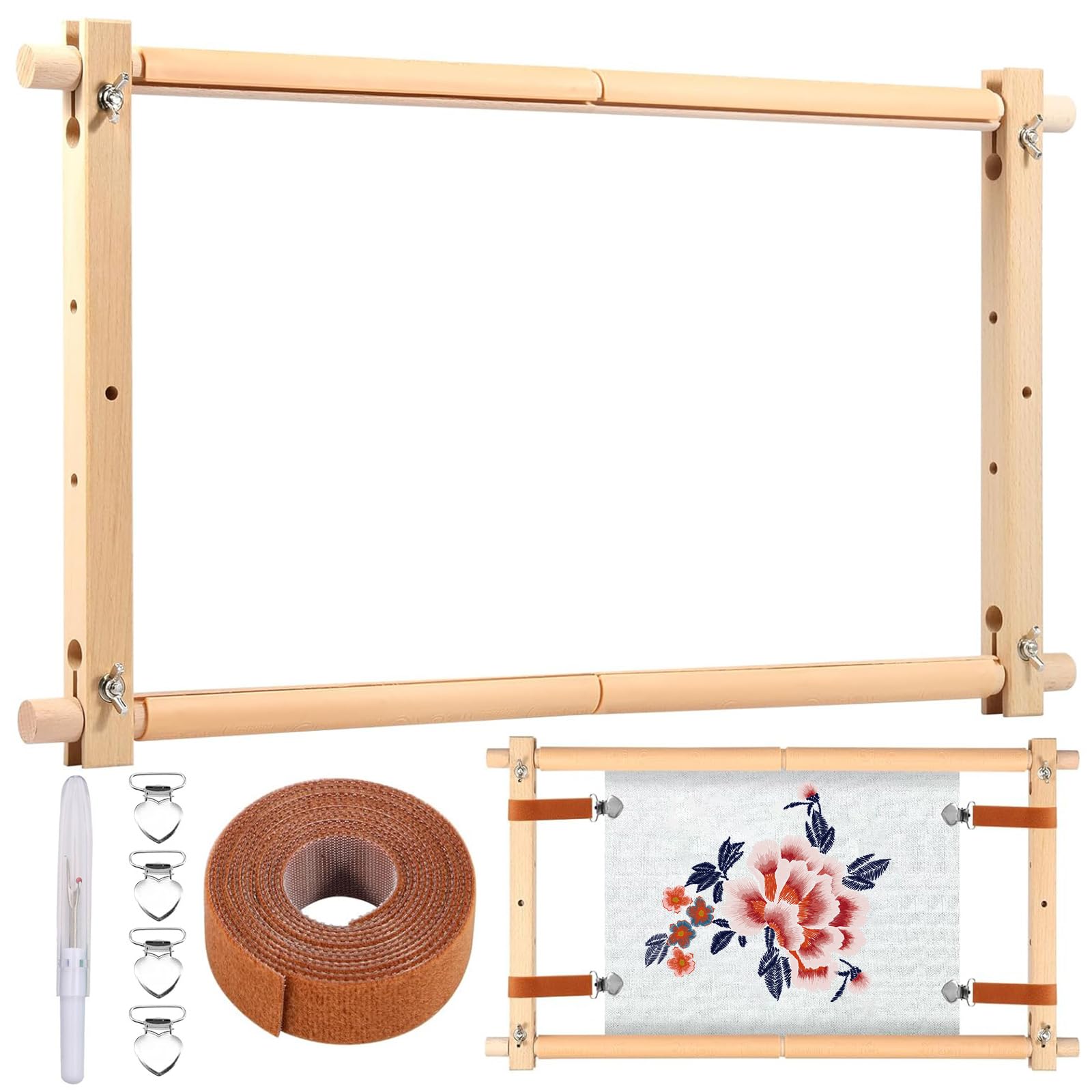 ELLECILA Cross Stitch Frame, Adjustable Wooden Embroidery Frames and Stands for Knitting, Tapestry, Cross Stitch, 21"X12"