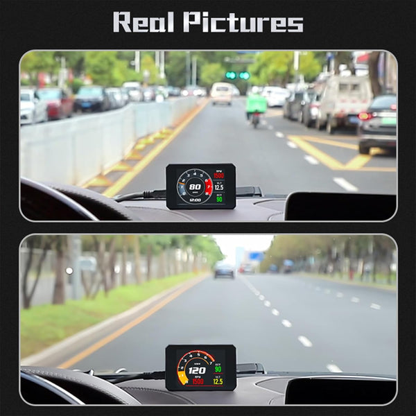 Heads Up Display Car obd2 - Digital Speedometer Car mph with lcd Screen -hud Display Speed, Water Temp, Fuel, Time, Turbo Pressure ,Plug and Play - Auto Brightness