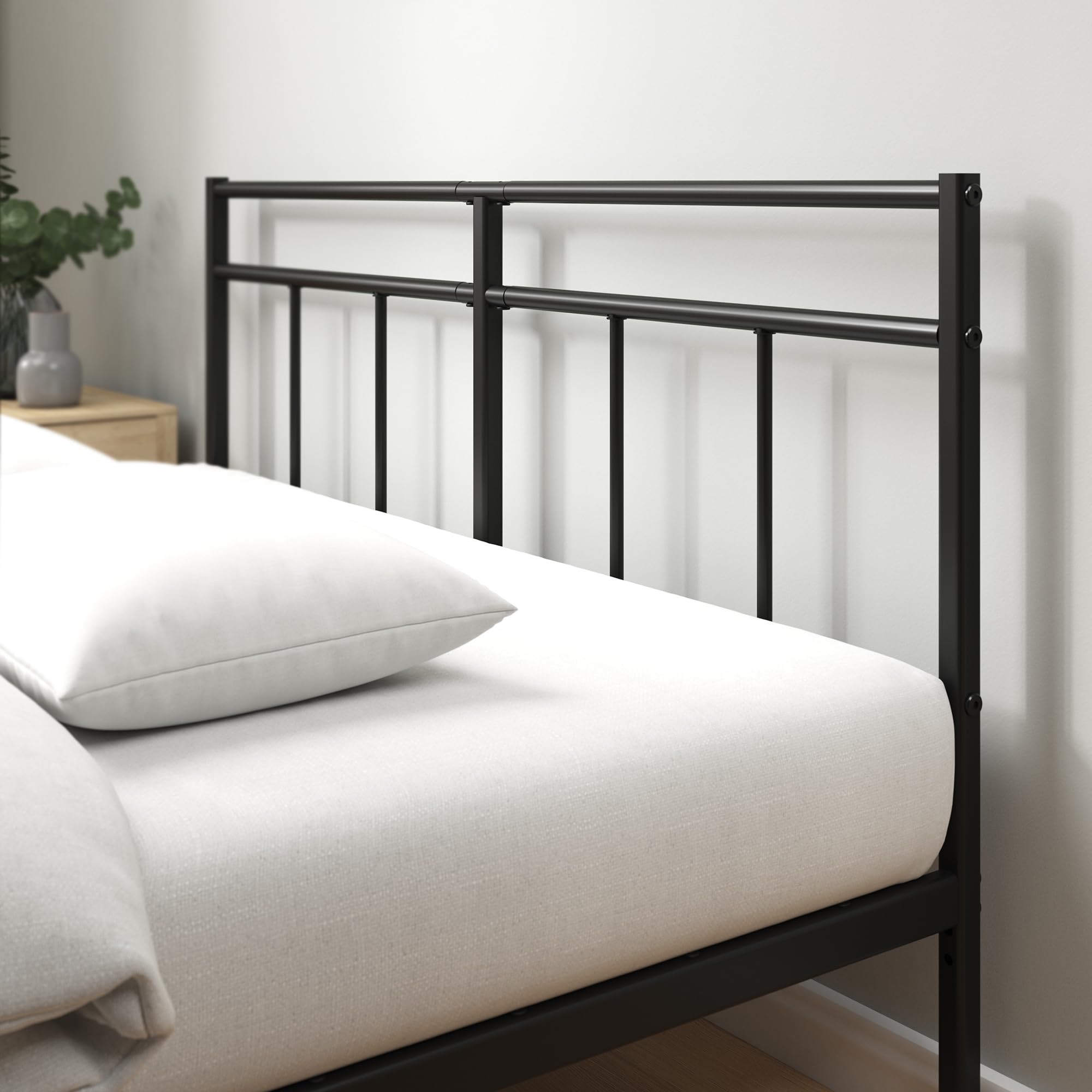 Zinus Elias Double Bed Frame  Bed 135x190 cm  30cm Height Metal Bed Frame with Headboard  Platform bed frame with steel slat support  Modern