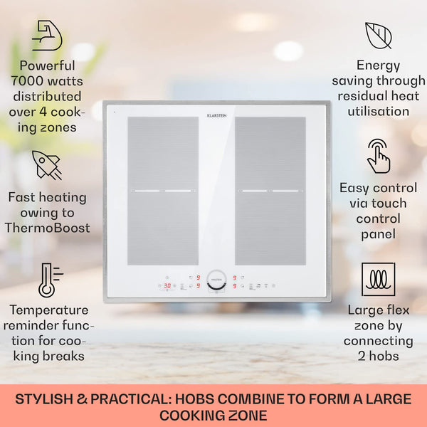 Klarstein Induction Hob, 7000W Electric Hobs Induction Cooker, 4 Ring Electric Pan Hob, Built-In Table Top Cookers w/ 4 Hobs, Touch Control, Inductions Heater Cooktops, Hot Plates for Cooking