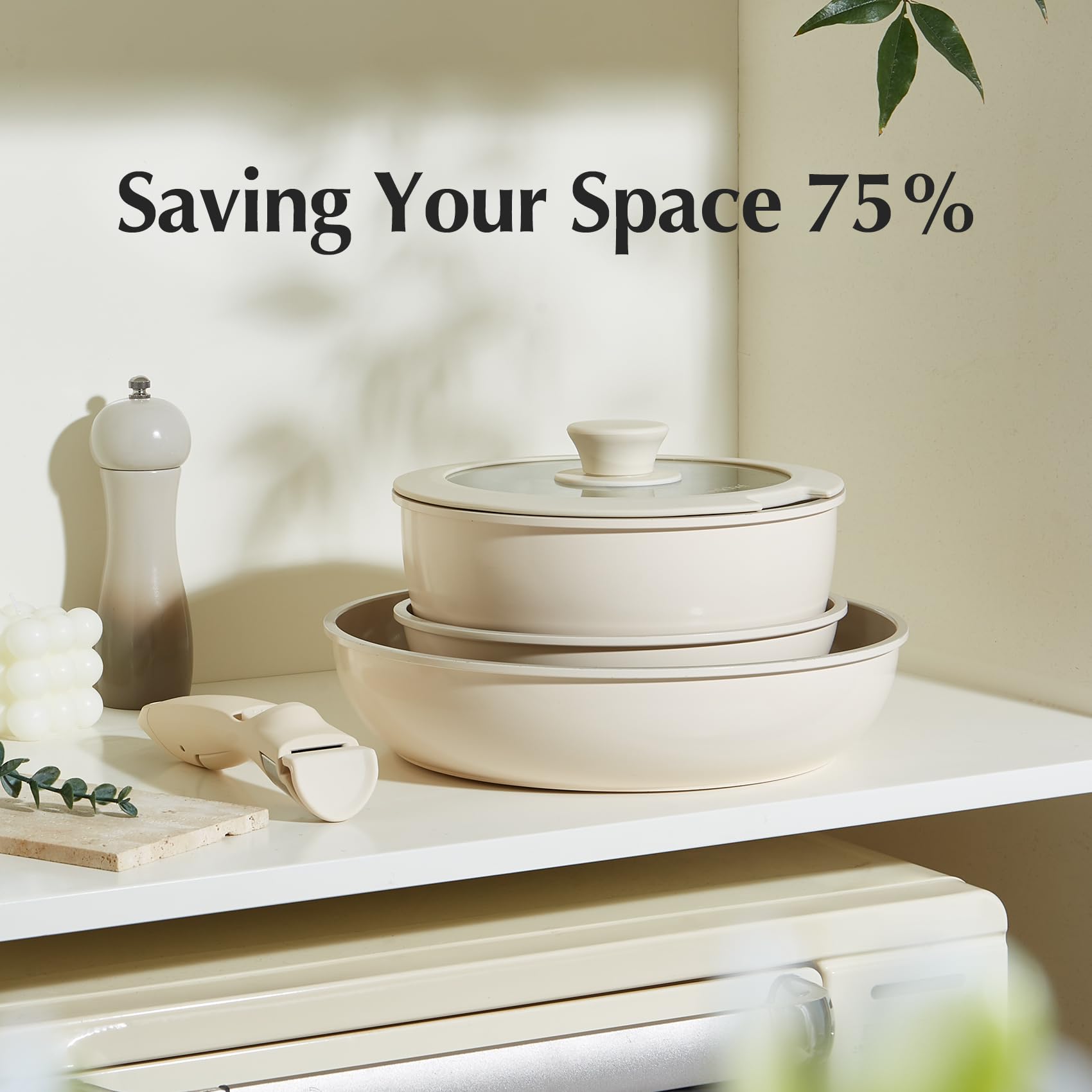 Redchef Ceramic Pots and Pans Set Non Stick, Nonstick Kitchen Cookware Sets, Non Toxic Detachable Handle Pots and Pans Non Stick, PFAS PFOA & PTFE