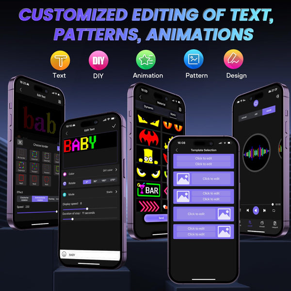 Double Row Scrolling LED Sign for Car, 10.6" x 4.7" Flexible 5V/2A Bluetooth APP Control Programmable LED Sign Custom Text Animation Digital LED