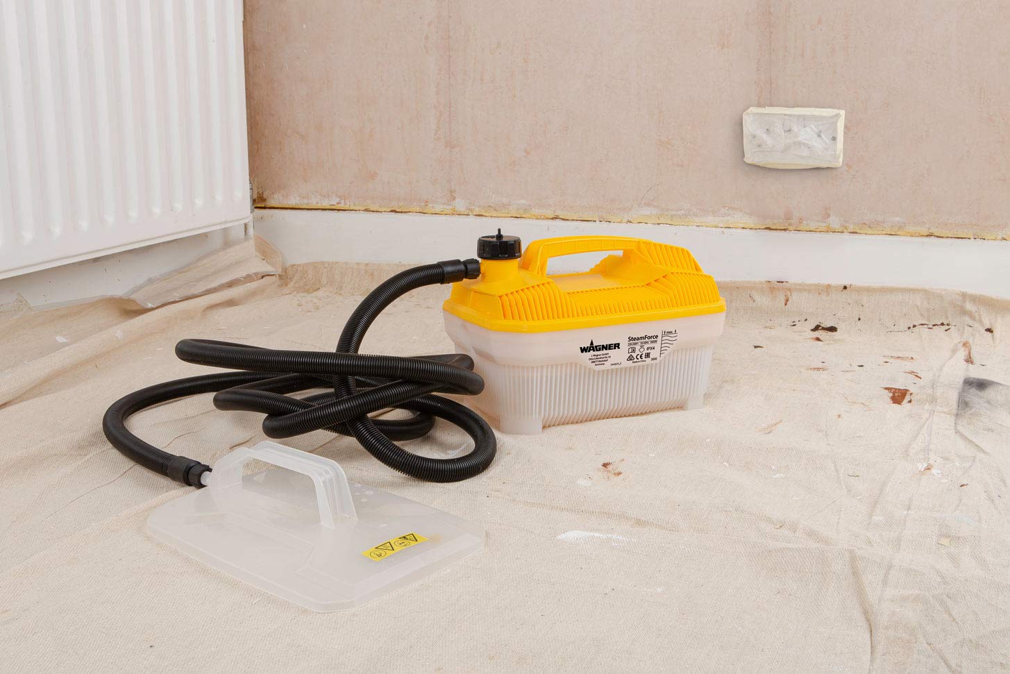 WAGNER Steam Wallpaper Stripper SteamForce Plus, 4 l Capacity, Steaming time max. 70 min, 3.7 m Hose incl. Scraper and Small steam Plate, 2.000 W, 230 V