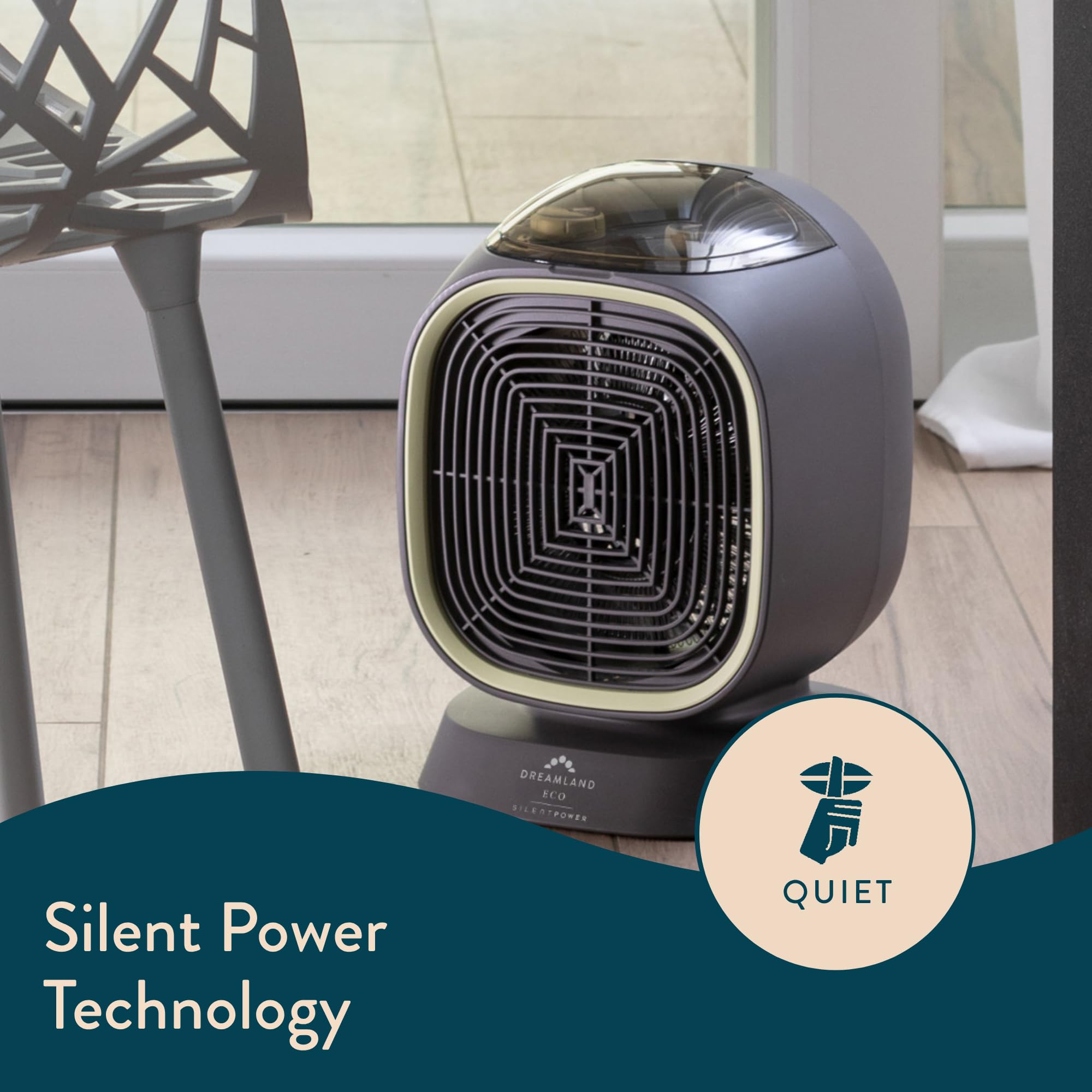 Dreamland Silent Power Pure Portable Fan Heater - Low Energy for Home Use, Quick Heat Up with 4 Heating Modes, Silent Space Heater, Energy Efficient Ionizer and Air-Purifying Heating Technology