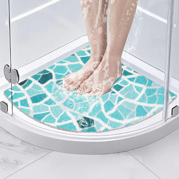 Corner Shower Mat Non Slip Anti Mould, 70 x 70 cm Loofah Triangular Shower Mats for Inside Shower, Soft PVC Quadrant Shower Mat with Drain for