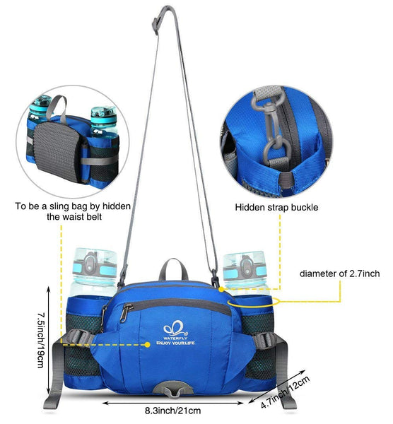 Waterfly Hiking Waist Pack Bum Bag Waist Bag with Bottle Holder Running Bag for Camping Climbing Travel Cycling and Dog Walking