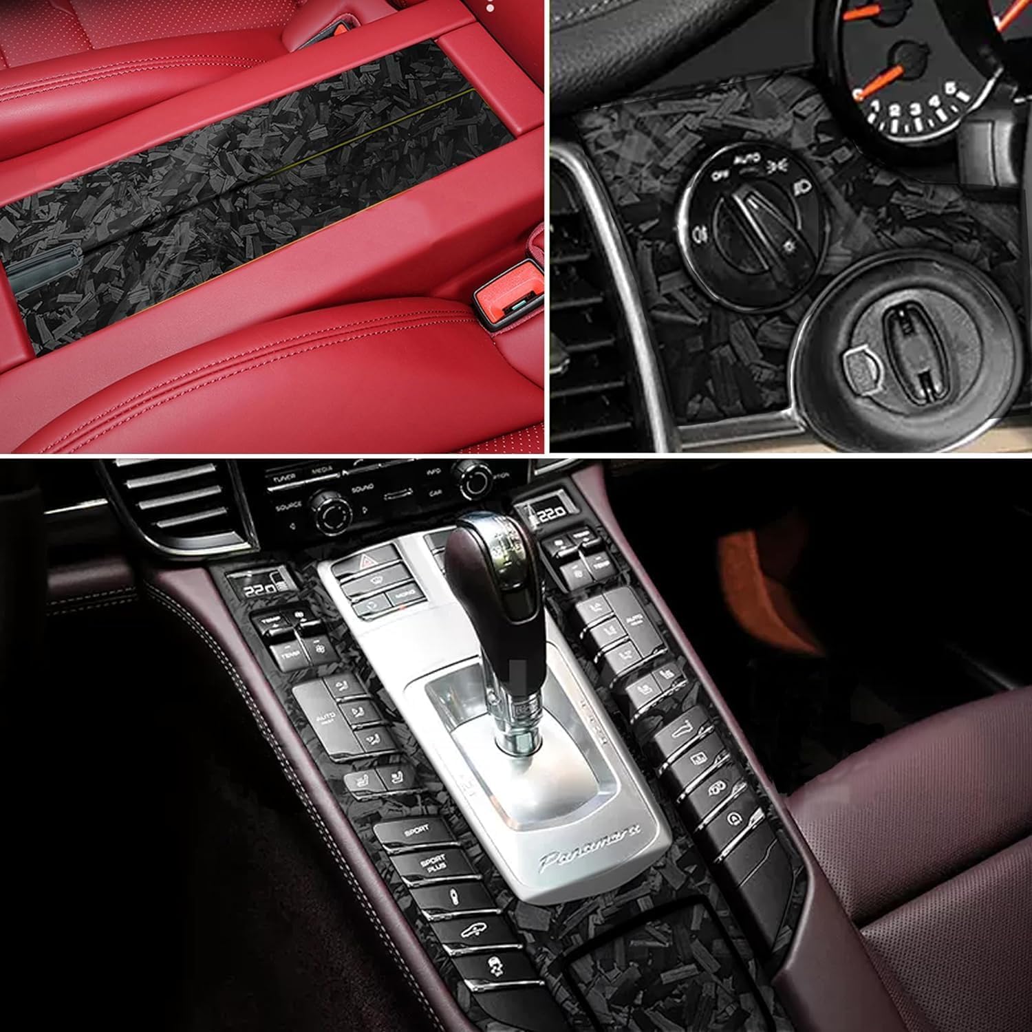 Purple Forged Carbon Fiber Vinyl Wrap, Foneso Self Adhesive Film, High Glossy Car Wrap Roll, Auto Interior Stickers Sheets Films Wraps Without Bubble for DIY Use 1ft x 5ft