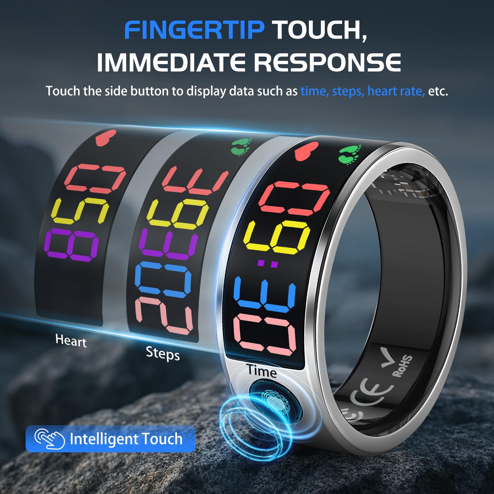 Smart Ring for Men Women, Sleep & Heart Rate Monitor Health Ring, Fitness Ring Heart Rate Blood Oxygen Sleep Monitor Step Counter Activity Tracker for Android iOS with Charging Case (#12-Y)