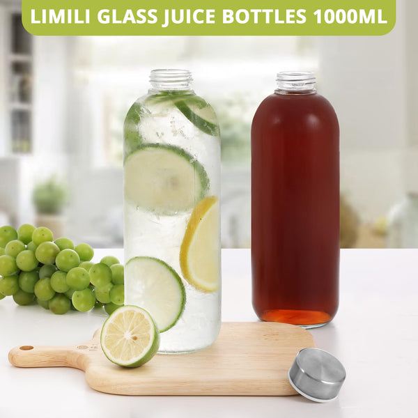 LIMILI Glass Bottles With Stainless Steel Lids, 300/350/750/1000ML Water Bottles, Leak Proof Reusable Drinking Bottles for Hot Cold Drinks, Work, Gym, Home