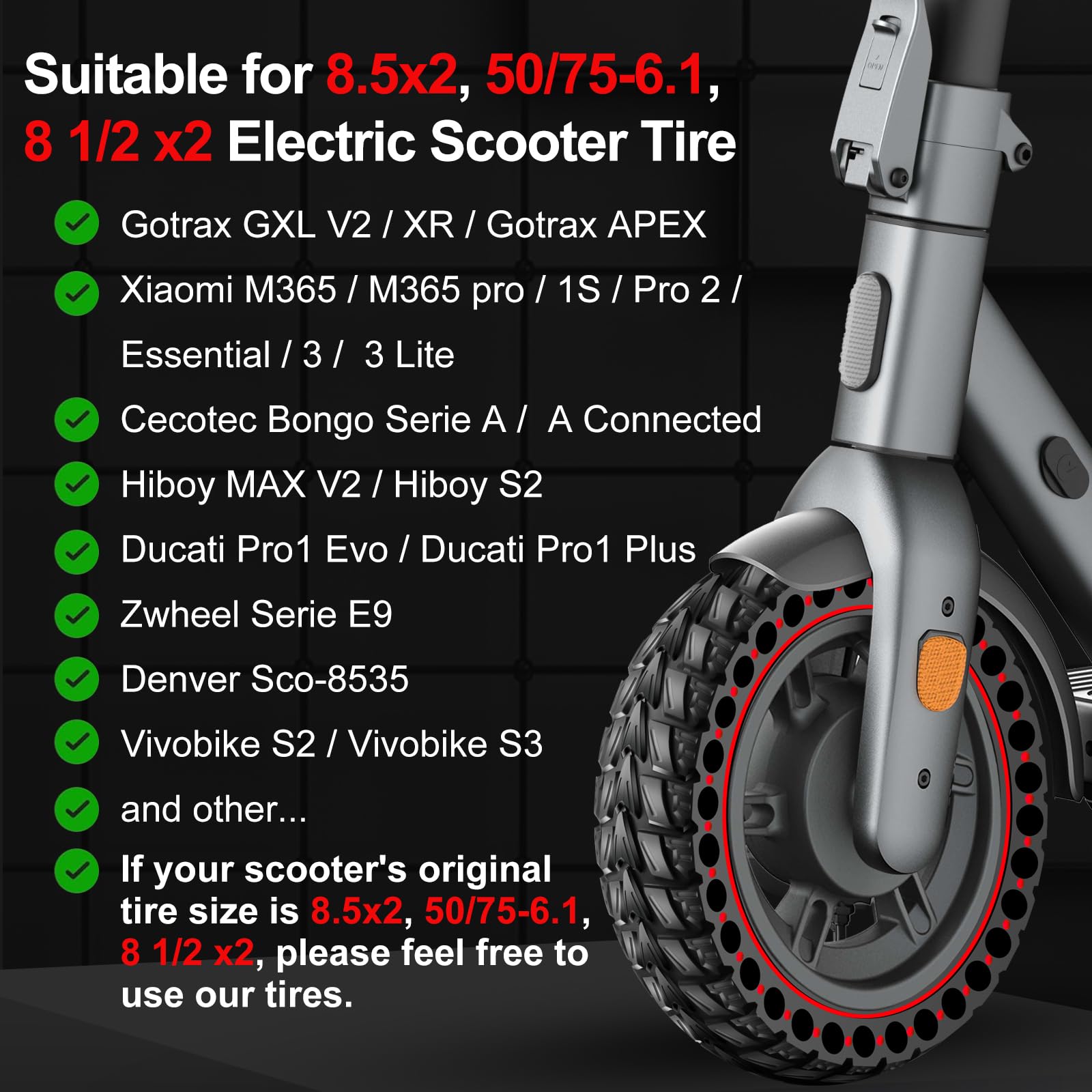 BANGTING 2PCS 50/75-6.1 Solid Tyre for Electric Scooter, 8.5x2 inch E Scooter Tyres, 8 1/2 x2 Replacement Tire Compatible with Xiaomi 3 Lite / 3 / Pro