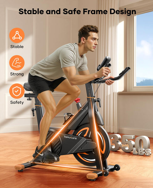 2025 Toputure Exercise Bike with LCD Display, Stationary Bike with App 0-100% Magnetic Resistance Spin Bike for Home Gym Use, Ultra-Quiet 15kg Flywheel, 350lbs Weight Capacity