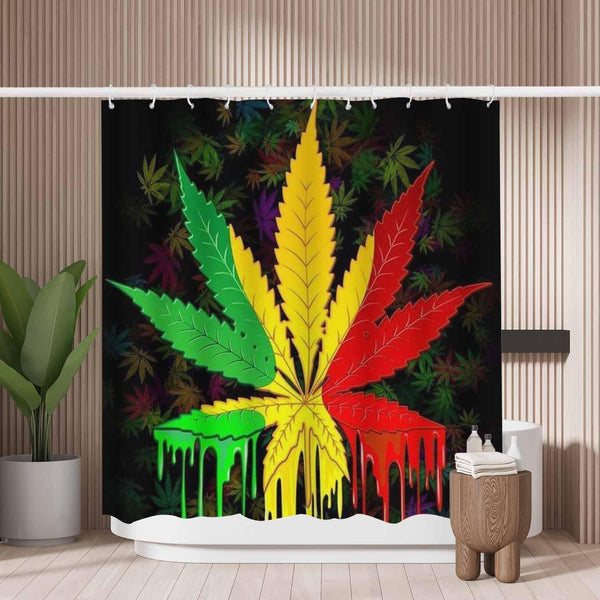 Woutay Shower Curtain Water Repellant Fabric Colorful Marijuana Leaf,Mould Proof Resistant,Polyester,with 12 Plastic Hooks