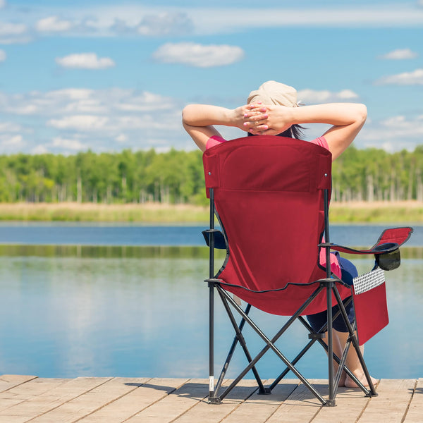 Voyager Folding Camping Chairs 2 Pack with Cooler Bag, Lightweight Q195 Steel Frame, 600D Oxford Fabric, Portable & Comfortable - Black (Black, Padded)