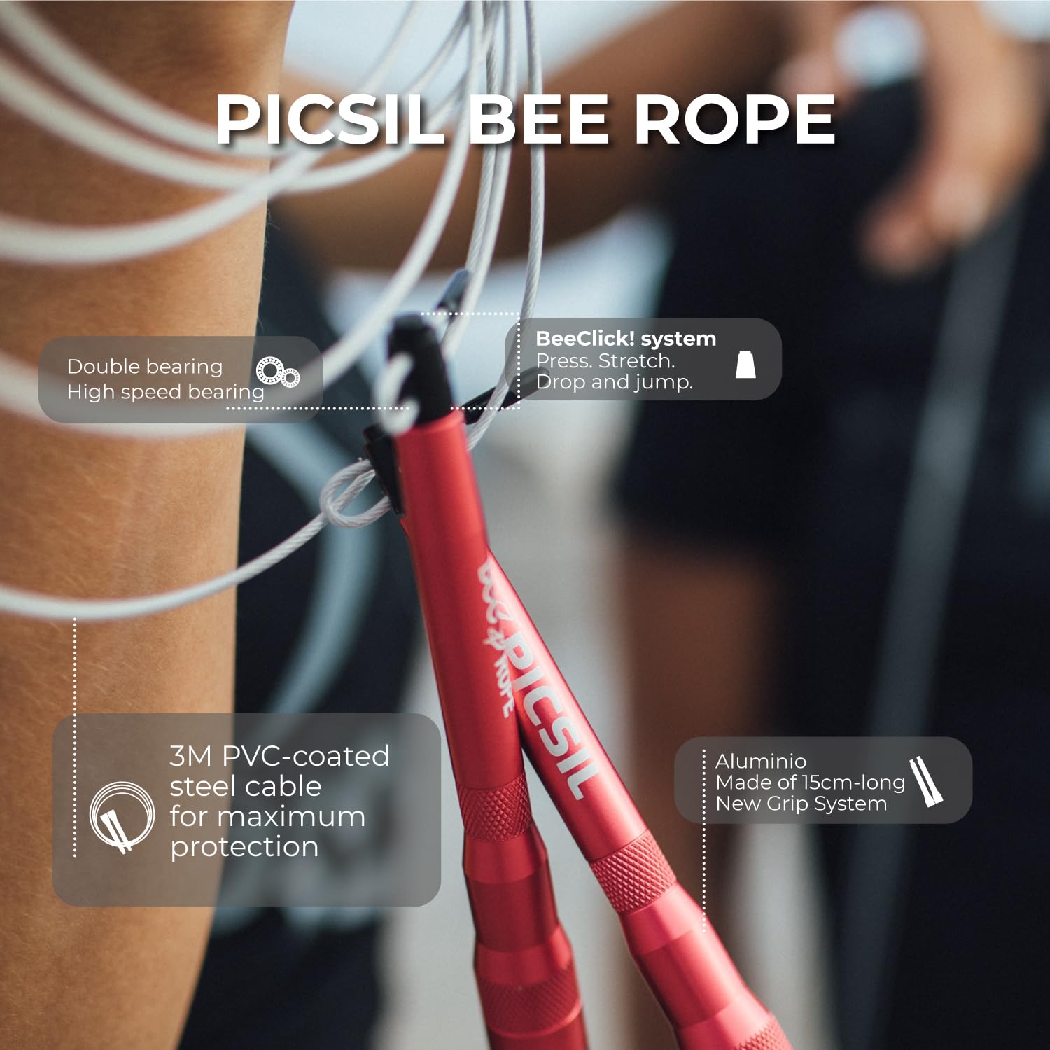 PICSIL BEE High Speed Skipping Rope, Light Rope Made of Aluminum, Just 7.4 Ounces, Self-Adjusting Rope System, Cross Training, Boxing, Fitness,
