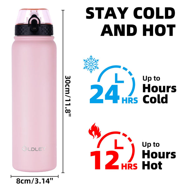 OLDLEY Stainless Steel Water Bottle with Straw 1L Vaccum Insulated Large Drink Flask Metal Water Bottles 1 Litre Leakproof Keep Drinks Hot Cold for Sports Gym with Different Lids(Purple Green, 3 Lids)