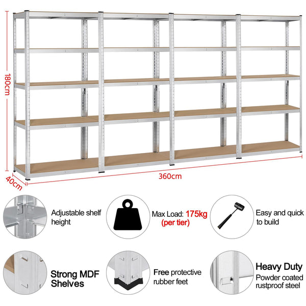 Yaheetech Garage Shelving Units - 5 Tier Heavy Duty Rack for Storage Metal Utility Shelves,180cm x 90cm x 40cm,175KG Per Shelf,Blue