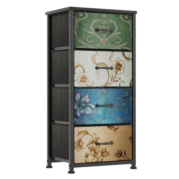 CAIYUN Chest of Drawers Bedroom with 4 Drawers and Flower Printing, Small Fabric Dressers, Dresser for Entryway Hallway Living Room, Closet Storage