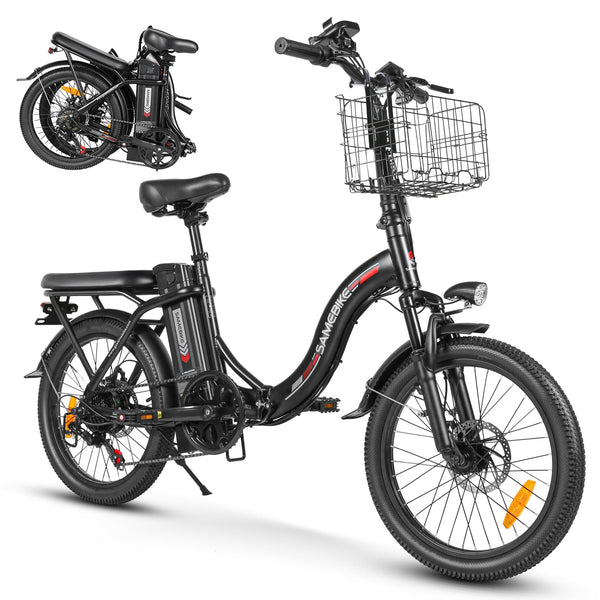 SAMEBIKE Electric Bike For Adults, 36V 13AH Removable Battery, City Commuting Motor Ebike Electric Bicycle 20 inches with Basket, Phone Holder, class 7 Speed, 20"*2.35"Tire