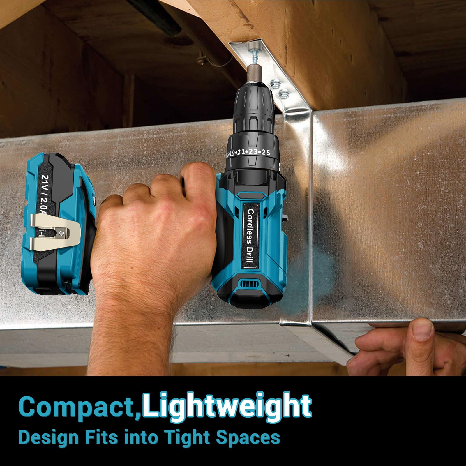 MHPRO Cordless Drill, Power Drill Brushless 21V, Cordless HammerDrill with 2 Batteries 2000mAh, 20+3 Torque, 45N.m Max DrillSet, LED Light, 2 Speed, 14PCS Accessories for Home and Garden DIY Project