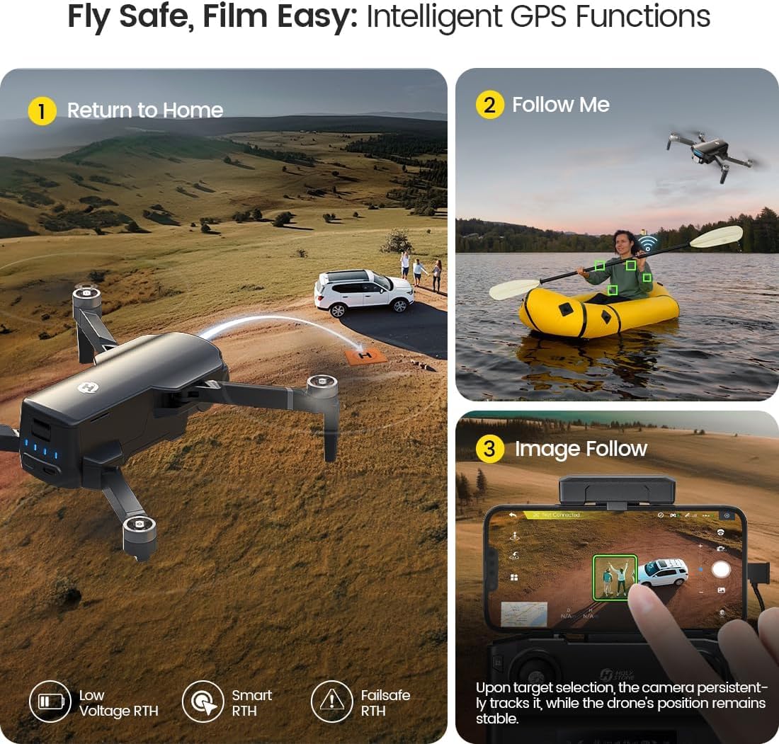 Holy Stone HS360D GPS Drones with 4K Camera for Adults, 249g Foldable RC Quadcopter with 80-Min Flight Time, 6KM Image Transmission, Follow Me, Auto Return, Upgraded HS360S for Beginners