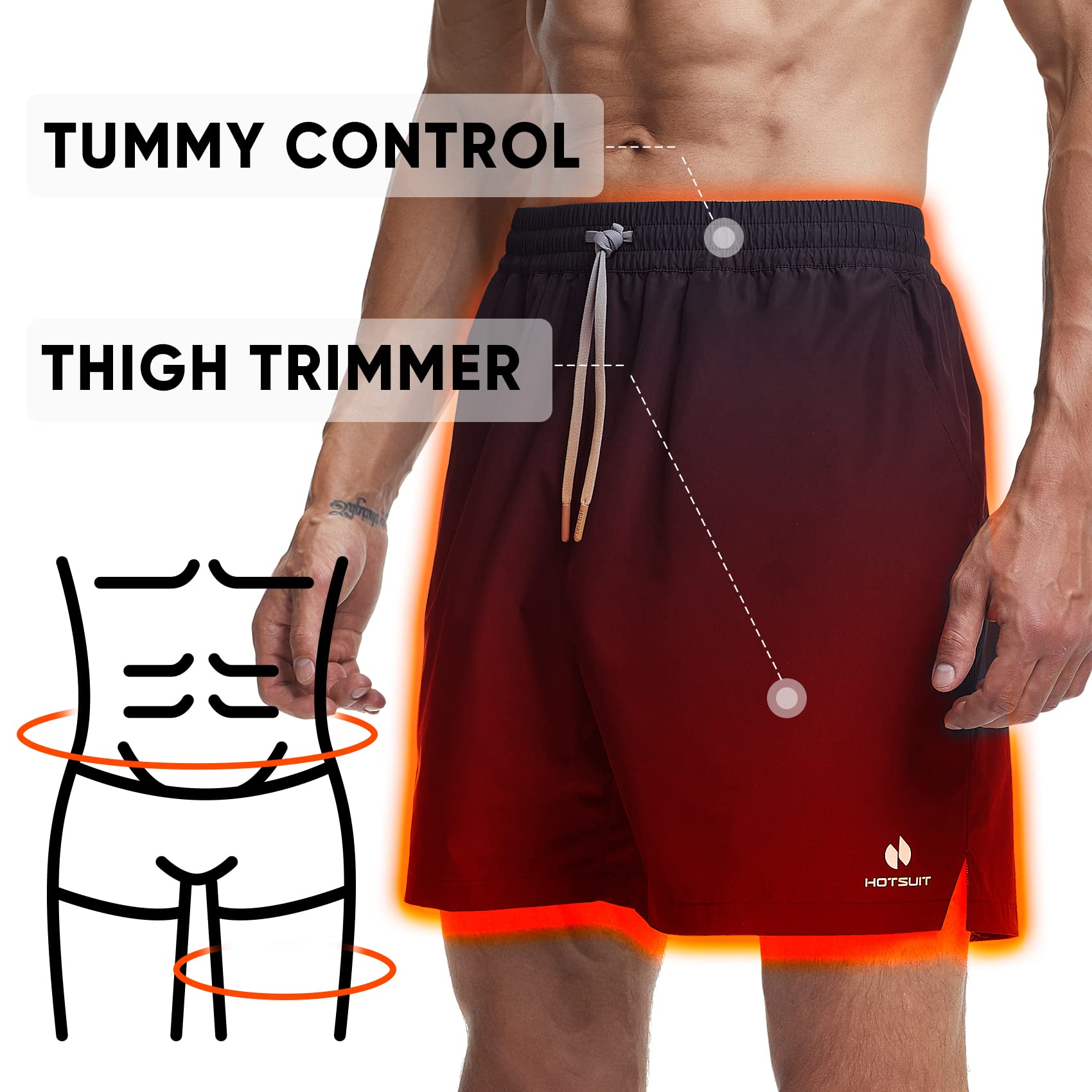 HOTSUIT Mens Sauna Shorts Sweat Sauna Pants Gym Exercise Sweat Sauna Suit Workout Shorts, Black 4XL