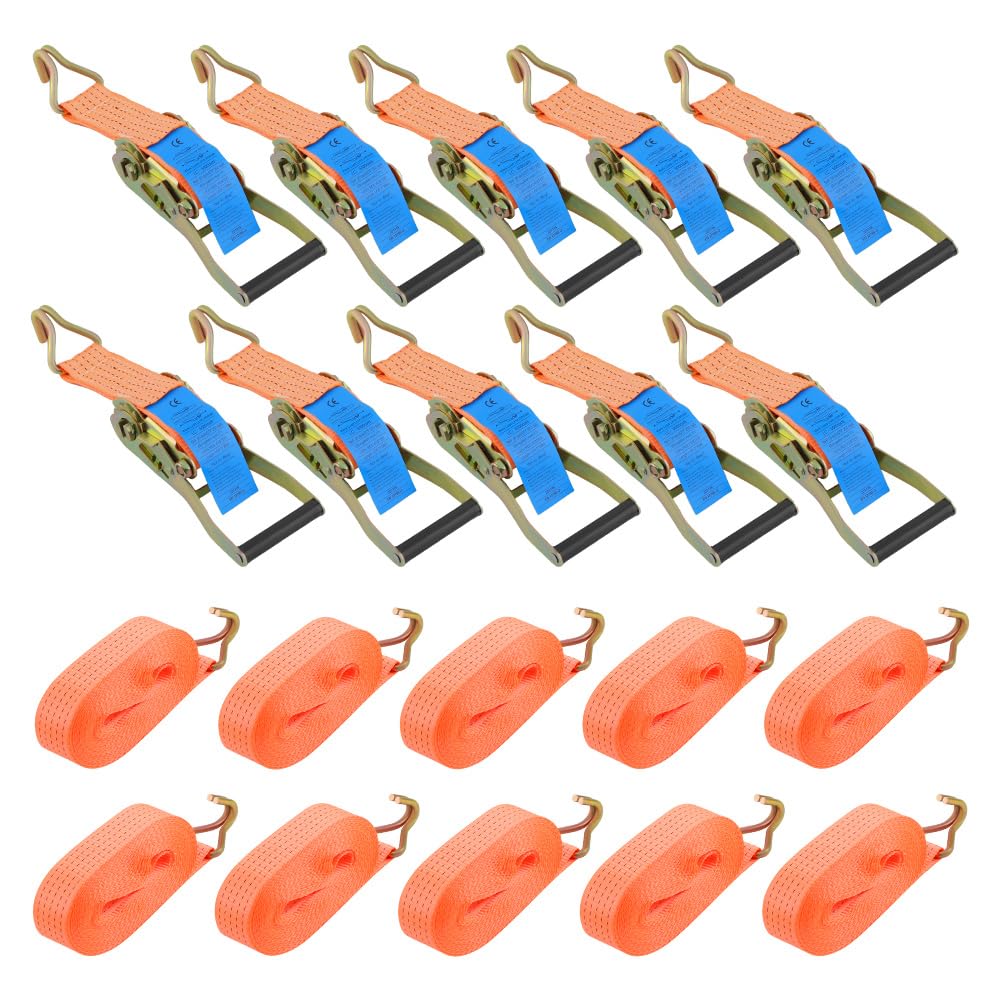 maXpeedingrods 10 x Lashing Straps Ratchet Strap Tie Down 5000kg x 6m x 50mm Heavy Duty Trailer Tension Belts with Iron Handle and Double J Hook 5000kg 5Ton