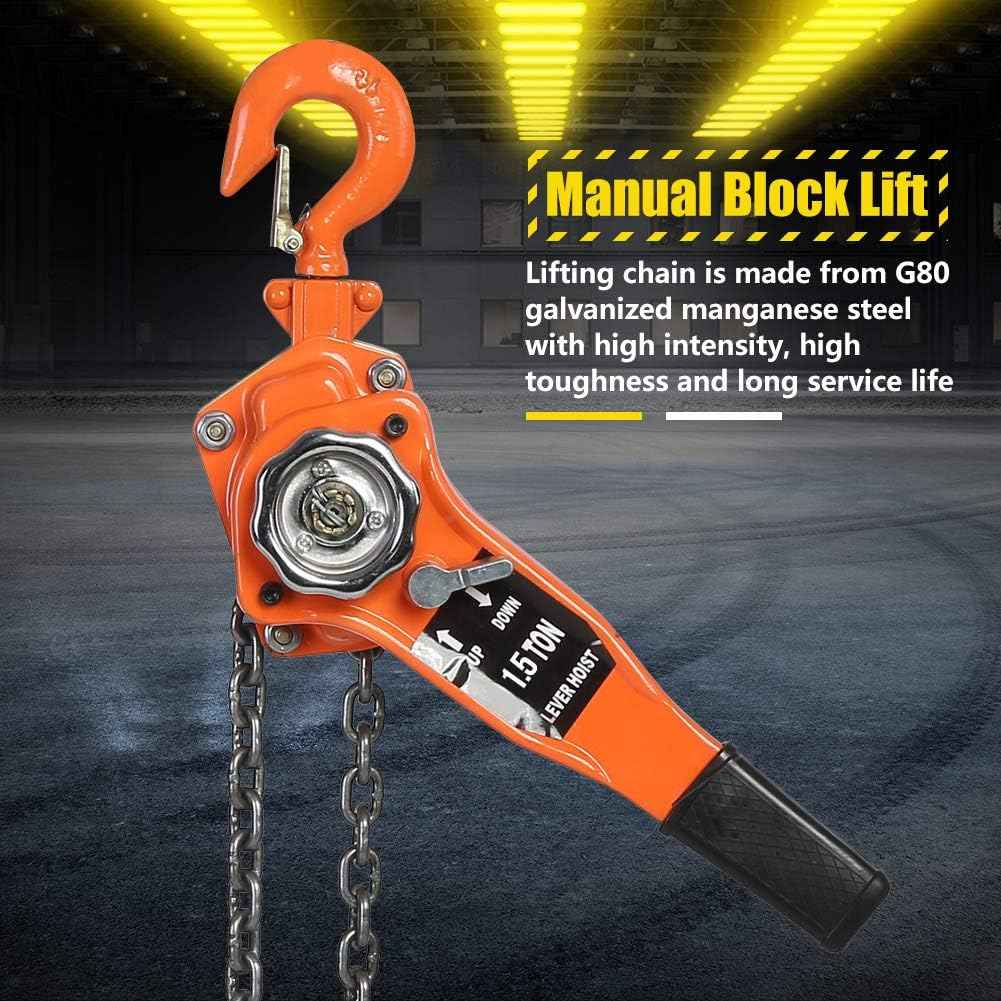 1.5T Hand Chain Hoist Galvanised Steel Pulley 360 Degree Hook Brake System