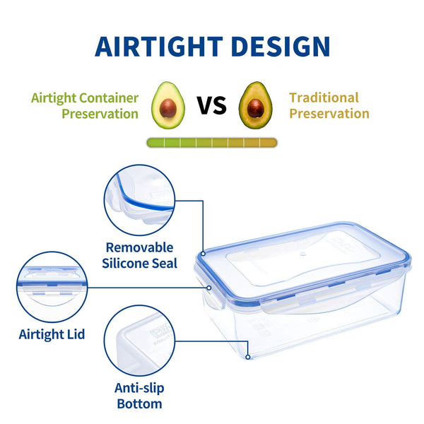 EASYLOCK 6 Pack Airtight Food Storage Container with Lids, Plastic Meal Prep Containers Reusable, 1.15L, Leak-proof Microwave Freezer Dishwasher Safe