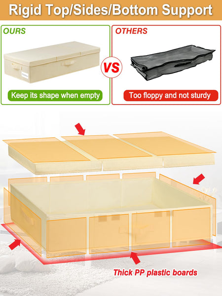 Underbed Storage, 2 Pack Large Under Bed Storage Box with Lids, Foldable Under Bed Clothes Storage Box W/ Handle, Under Bed Storage Organiser Drawer