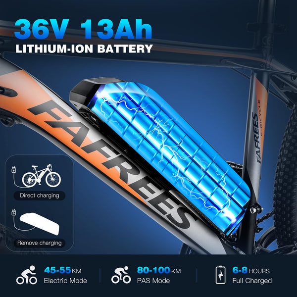 Fafrees 26" Electric Bikes for Adults, 468Wh Removable Battery, Pedal Assist Ebikes for Men Women, 250W Electric Bicycle for City, 25KM/H 21-Speed MTB, HAILONG ONE