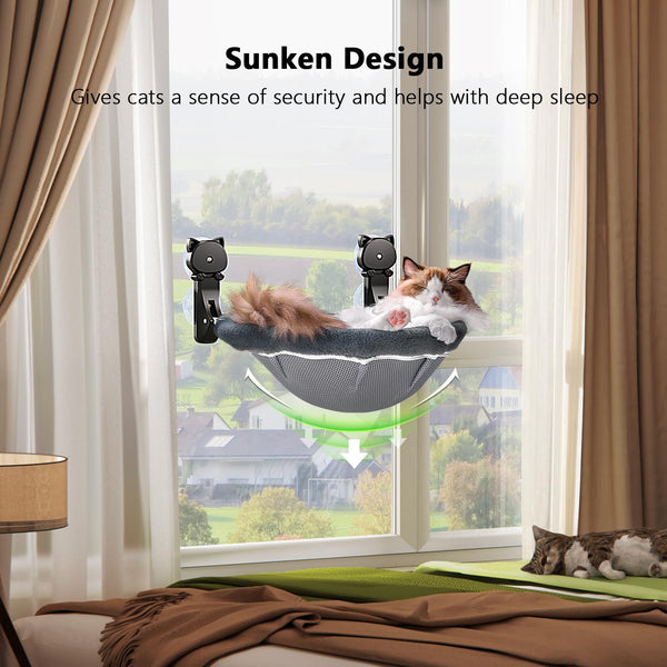 JUNSPOW Cat Window Perch Cordless, Foldable & Stable Kitten Beds- Breathable Cat Window Hammock for Overlooking, Sunbathing and Climbing - Maximum