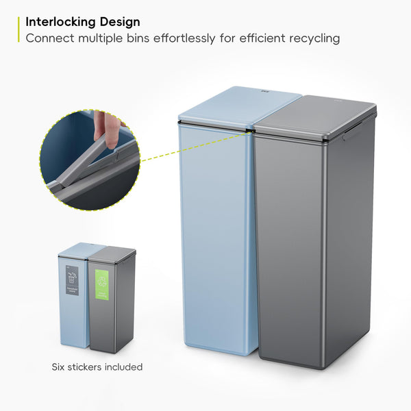 EKO - Morandi Kitchen Bin - Plastic Touch Recycling Bin - Perfect for Kitchen & Home, Titanium Blue, 30 Litre