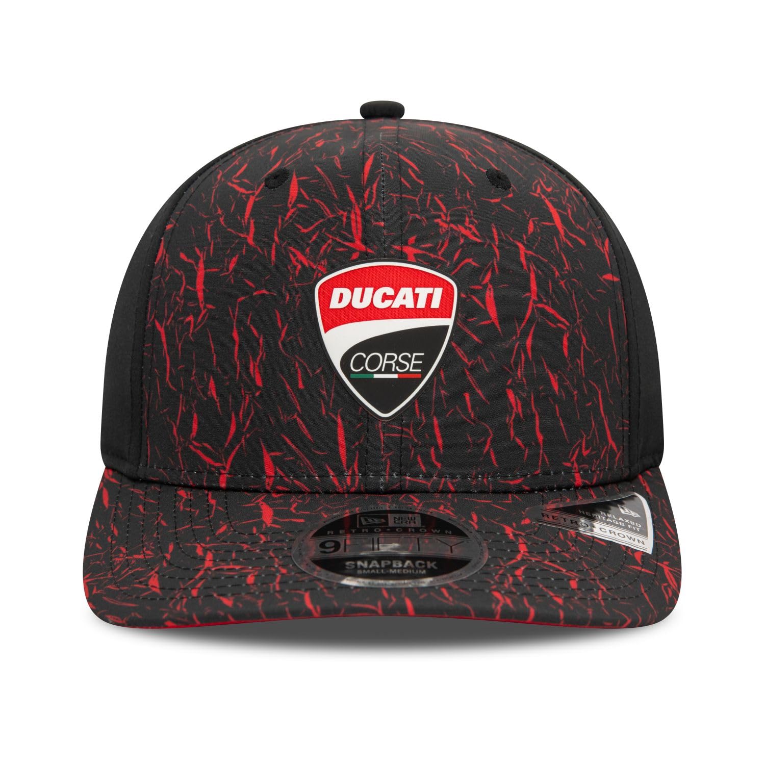 New Era Adult's 9Fifty Crinkle AOP Ducati Motor Logo Baseball Cap Hat Black