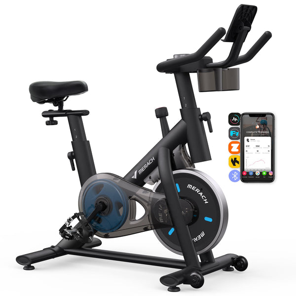 MERACH Exercise Bike with LED Display, Stationary Bike with Exclusive App for Customized Exercise Plans, Quiet Indoor Cycling Bike Exercise Equipment for Home Gym Use, 300lbs Weight Capacity