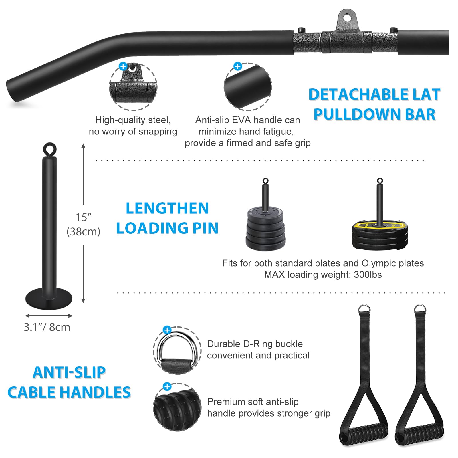 Weight Cable Pulley System, Cable Pulley System Home Gym Fitness Cable Pulley Attachment Home Gym Equipment for LAT Pull Down, Arm Workout