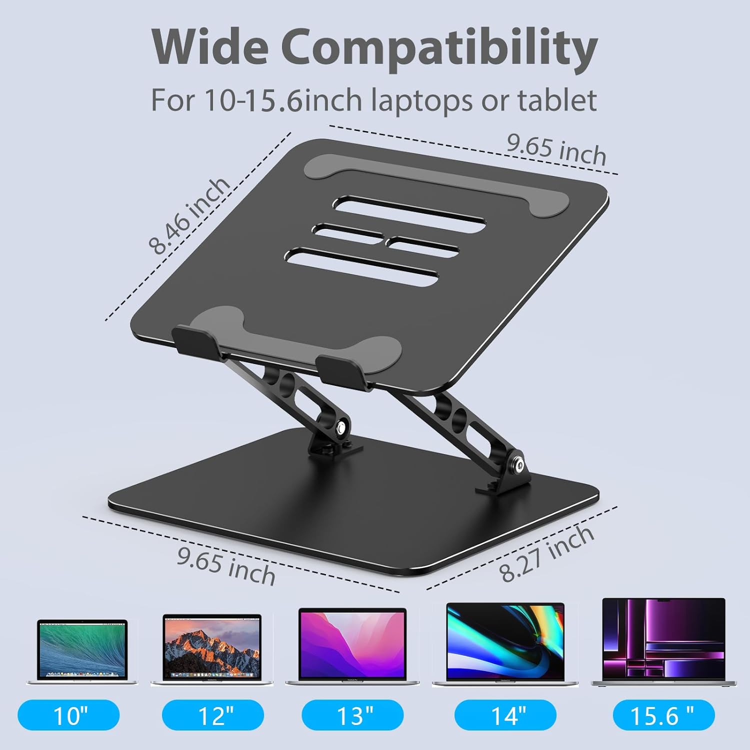 Nayka Adjustable Laptop Stand for Desk, Metal Foldable Laptop Riser, Portable Laptop Holder Desktop Book Stands, Ventilated Cooling Computer Notebook Stand Compatible with 10-15.6” Laptops