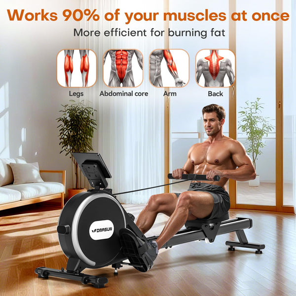 Rowing Machine, DMASUN Upgrade Magnetic Rowing Machines for Home Gym with 16 Levels Quiet Resistance - 350LB Capacity Rower Machine with App Compatible & Comfortable Seat