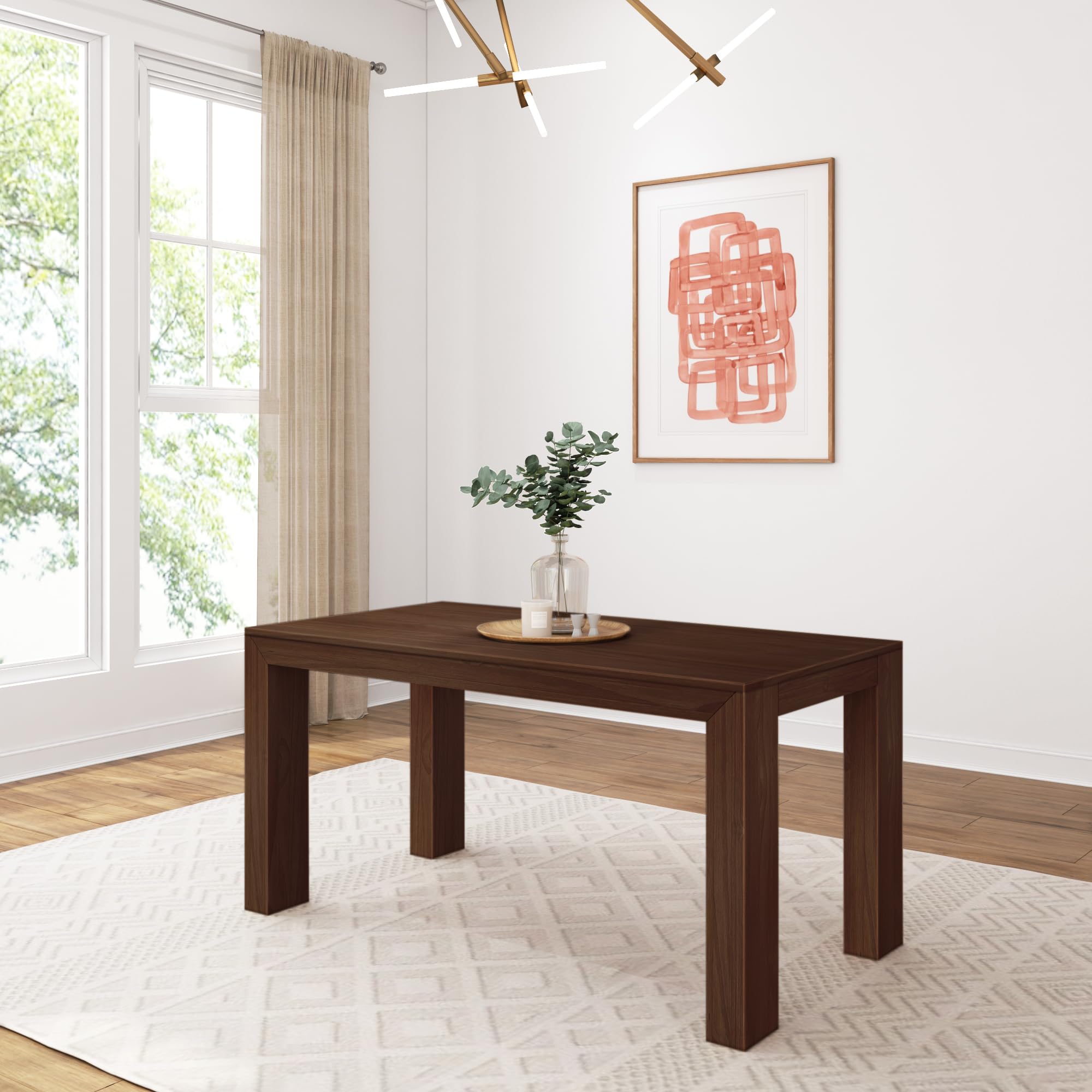 Maxwood Furniture 152.5Cm Dining Table, Solid Wood Modern Kitchen Table, Large Wooden Rectangular Dinner Table For Dining Room, Home Office, Living