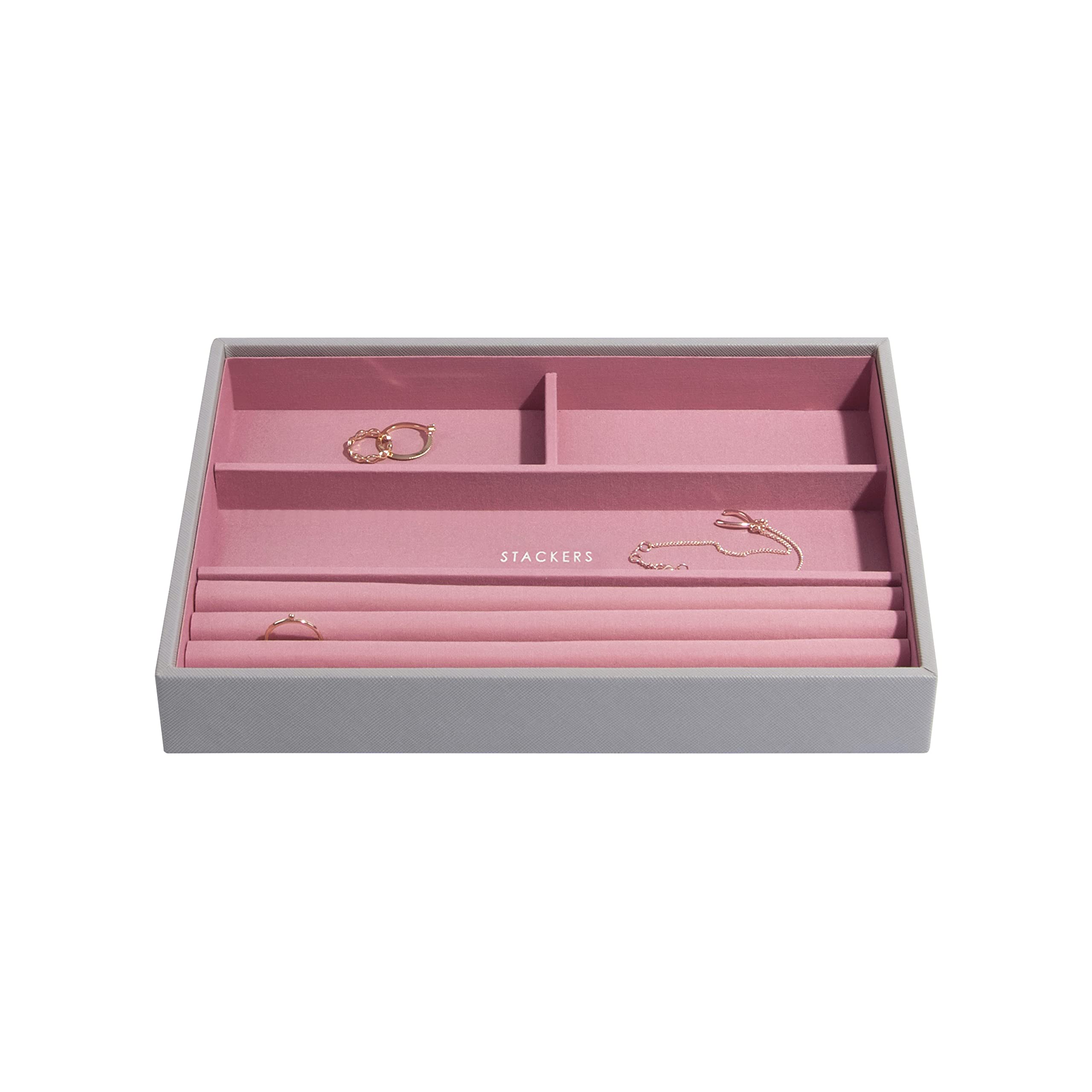 Stackers Dove Grey & Rose Classic Medium Jewellery Box Ring/Bracelets Layer