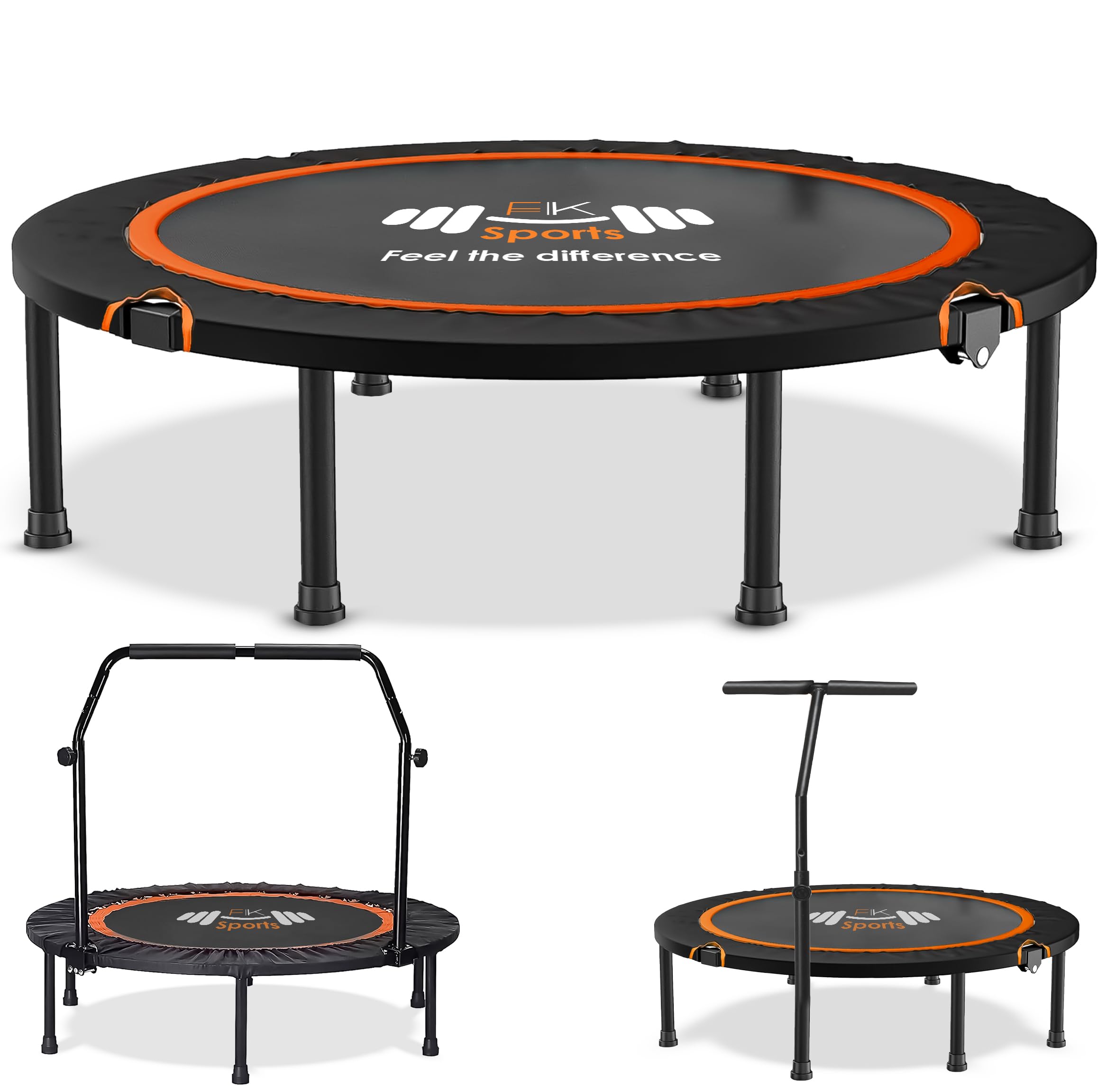 FK Sports Foldable Fitness Rebounder Trampolines, 48" Foldable Mini Trampoline, Round Mini Fitness Trampoline a indoor trampoline (48" without T bar